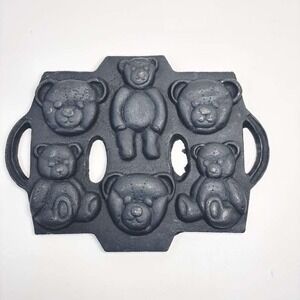 Vintage Cast‎ Iron Teddy Bear Muffin Cookie Candy Mold 1980s 6 Bears 9 1/2" x 7"